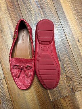 COACH Red Leather Tassel Driving Loafers